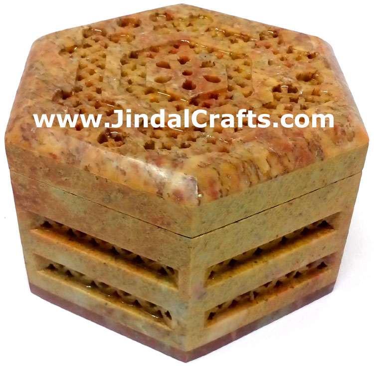 Hand Carved Marble Jewelry Box Indian Art