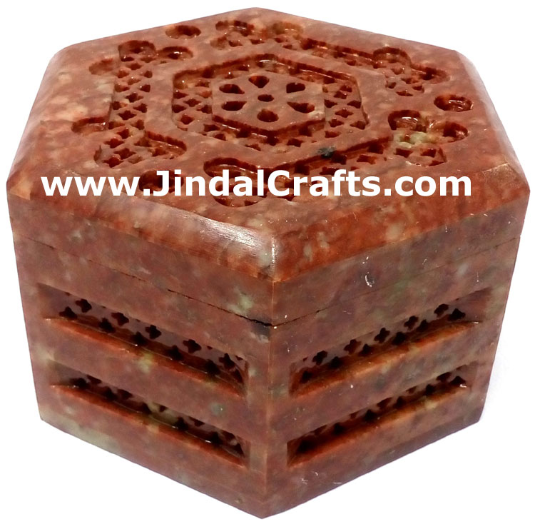 Hand Carved Marble Jewelry Box Indian Art