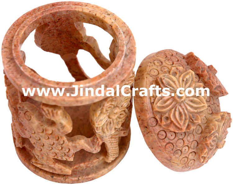 Hand Carved Marble Decorative Box Indian Art