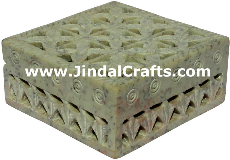 Hand Carved Marble Decorative Box Indian Art