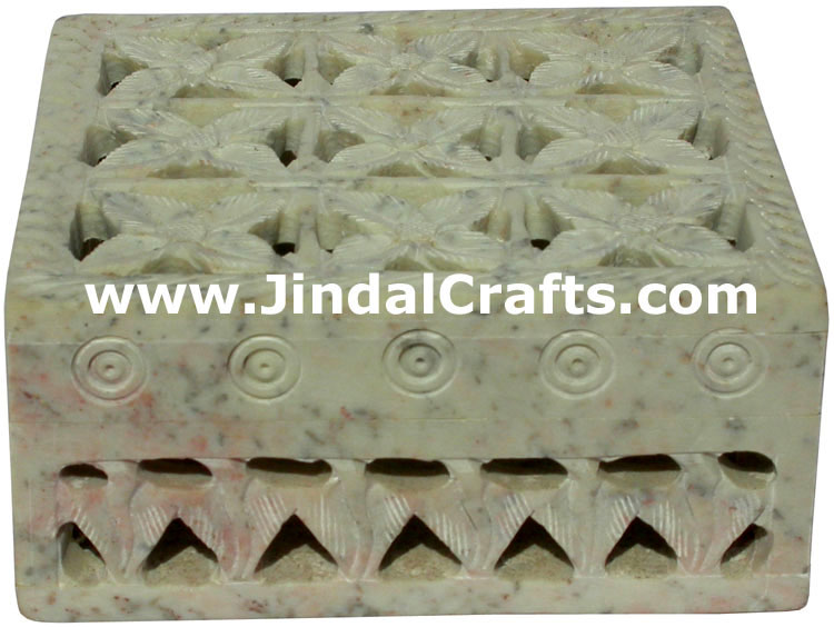 Hand Carved Marble Decorative Box Indian Art