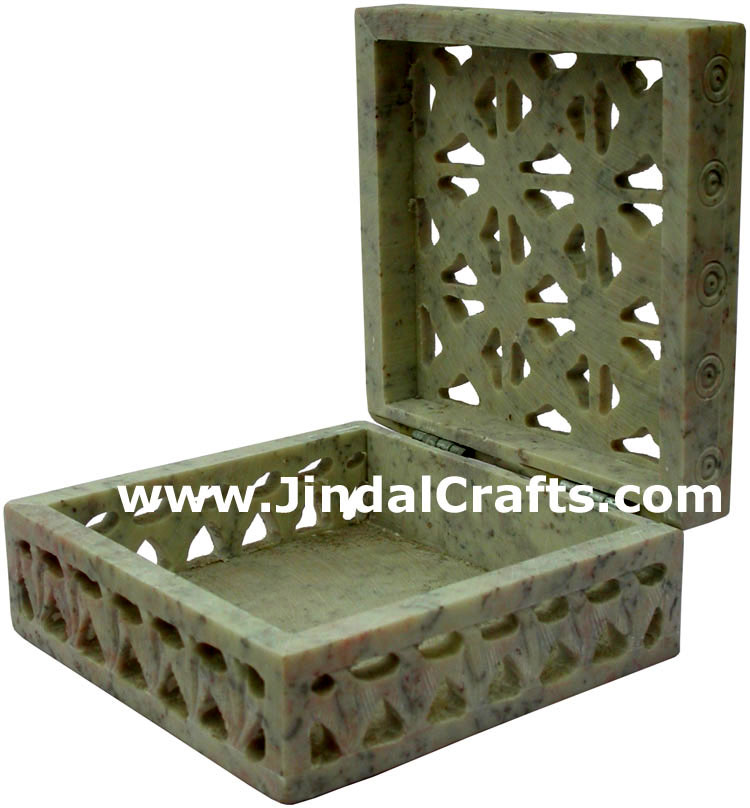 Hand Carved Marble Decorative Box Indian Art