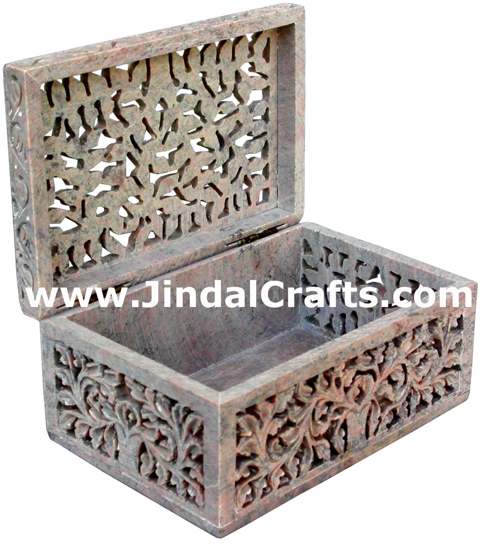Hand Carved Stone Jewelry Multi Purpose Jaali Design Box Indian Handicrafts Arts