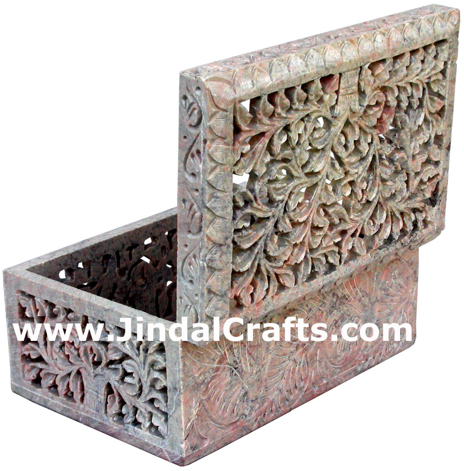 Hand Carved Stone Jewelry Multi Purpose Jaali Design Box Indian Handicrafts Arts