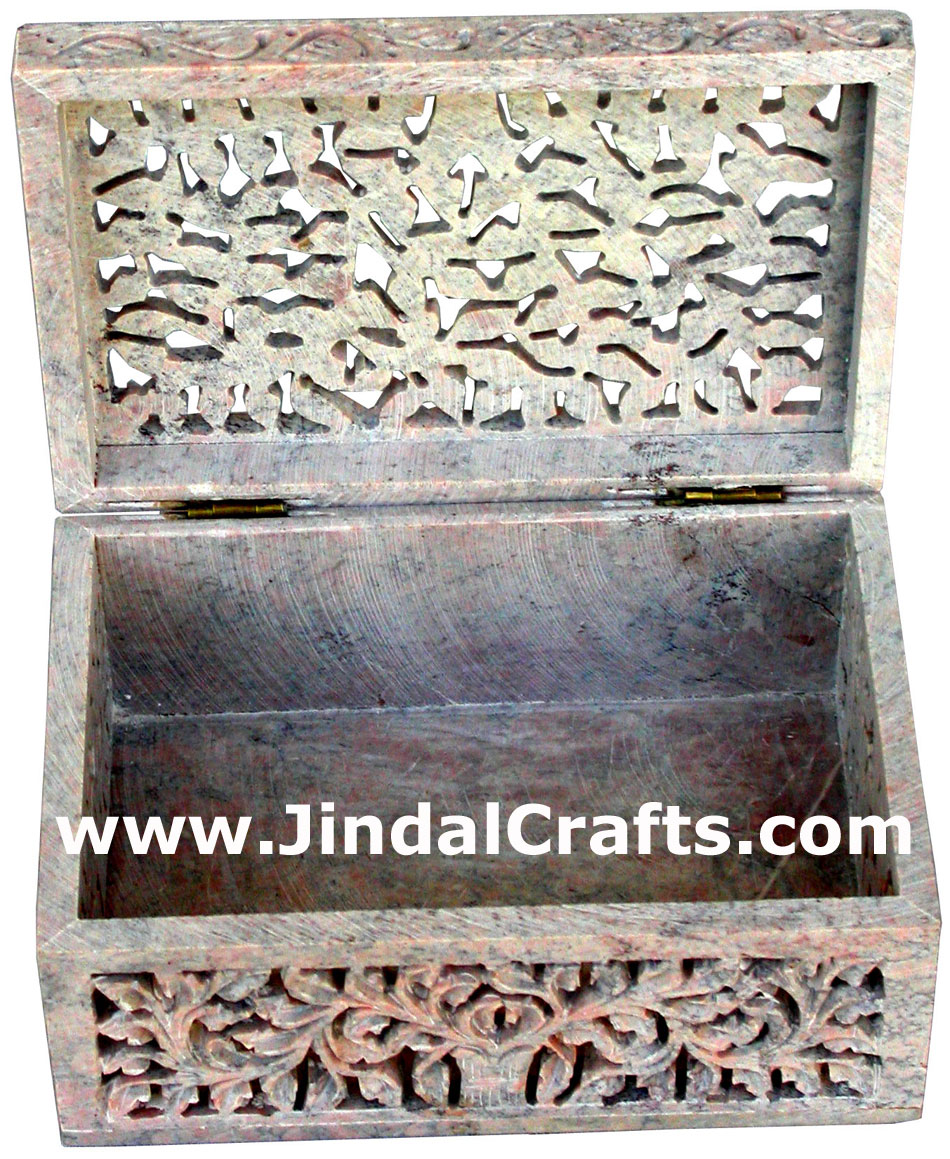Hand Carved Stone Jewelry Multi Purpose Jaali Design Box Indian Handicrafts Arts