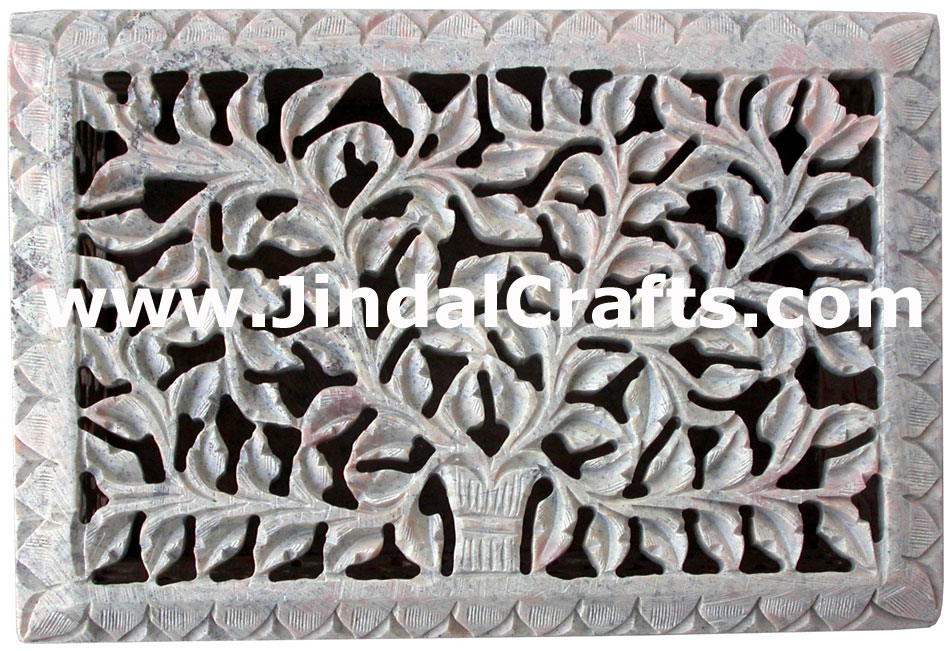 Hand Carved Stone Jewelry Multi Purpose Jaali Design Box Indian Handicrafts Arts