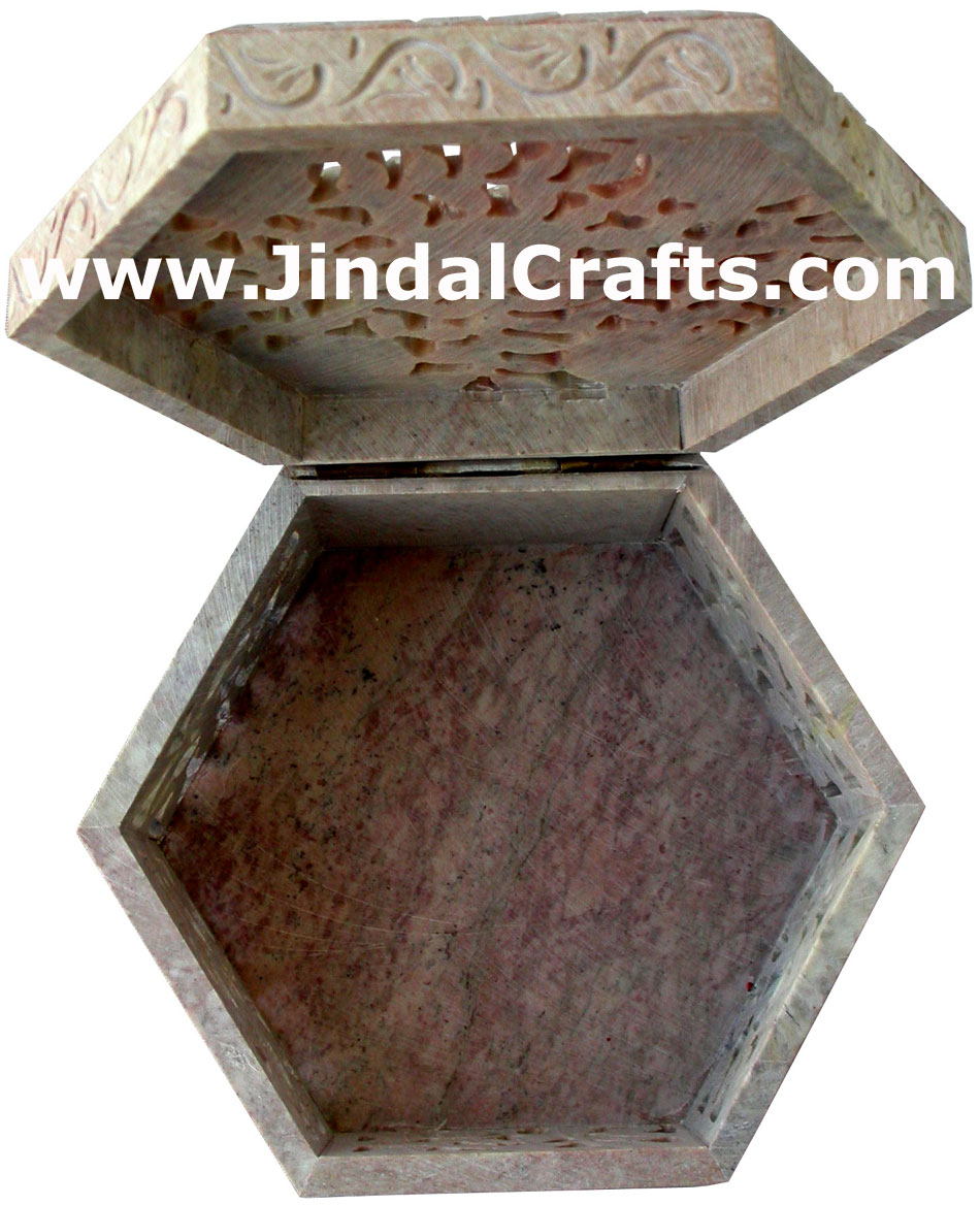 Hand Carved Stone Jewelry Multi Purpose Jaali Design Box Indian Handicrafts Arts