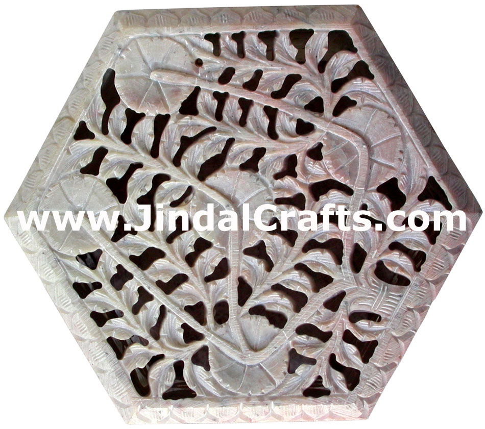 Hand Carved Stone Jewelry Multi Purpose Jaali Design Box Indian Handicrafts Arts