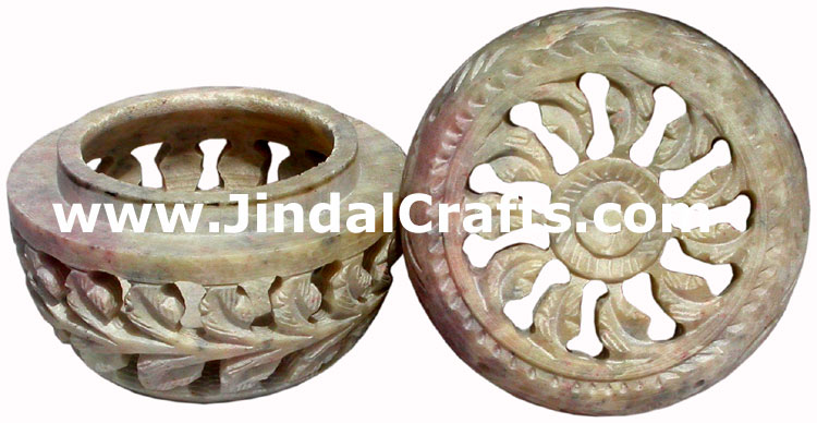 Hand Carved Stone Jewelry Multi Purpose Jaali Design Box Indian Handicrafts Arts