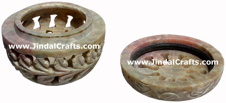 Hand Carved Stone Jewelry Multi Purpose Jaali Design Box Indian Handicrafts Arts