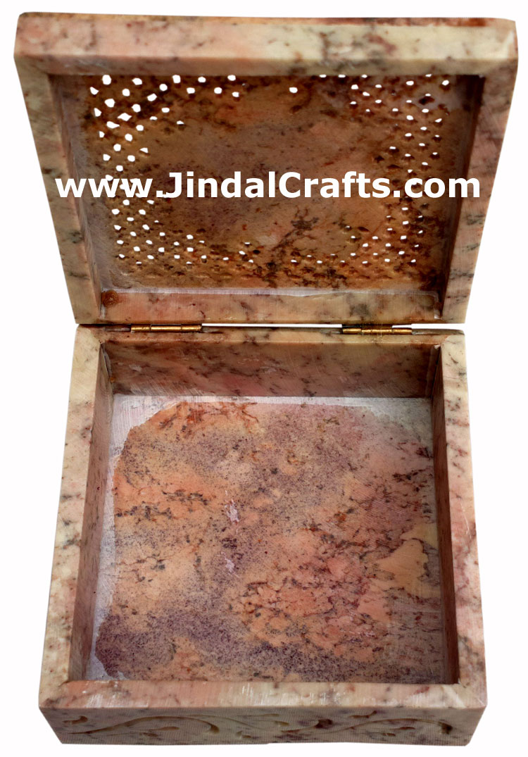 Hand Carved Stone Jewelry Multi Purpose Jaali Design Box Indian Handicrafts Arts