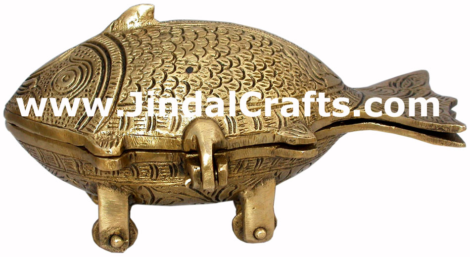 Brass Made Multi Purpose Box Fish Decor Box Traditional Tribal Design Handicraft