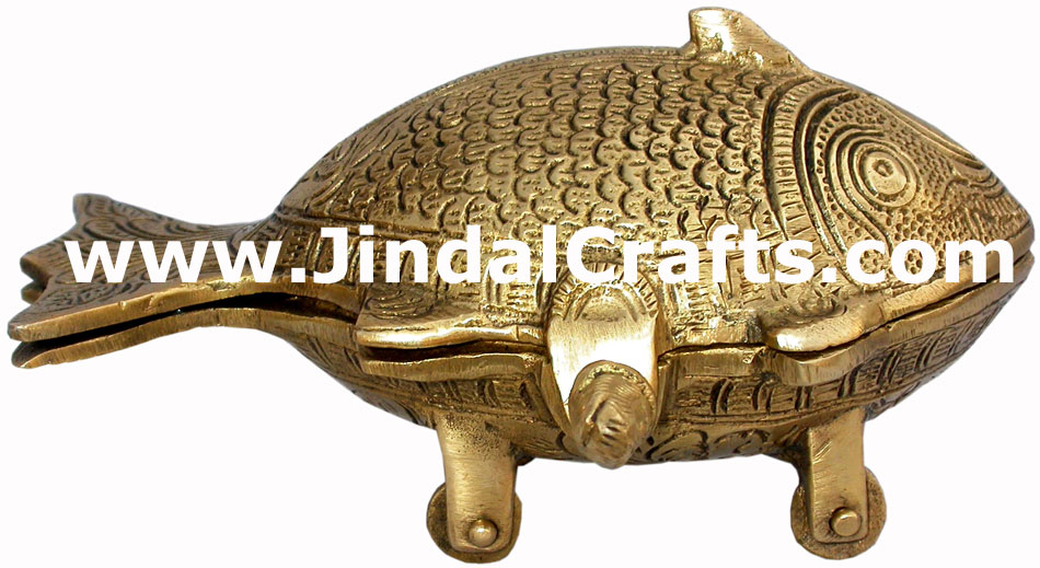 Brass Made Multi Purpose Box Fish Decor Box Traditional Tribal Design Handicraft