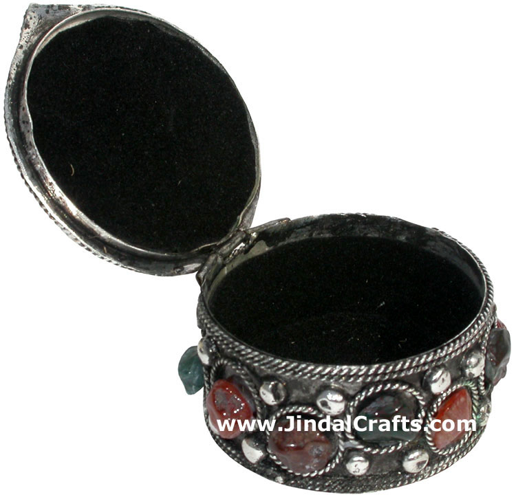Set of 4 Handmade Metal and Stone Box India Artifact