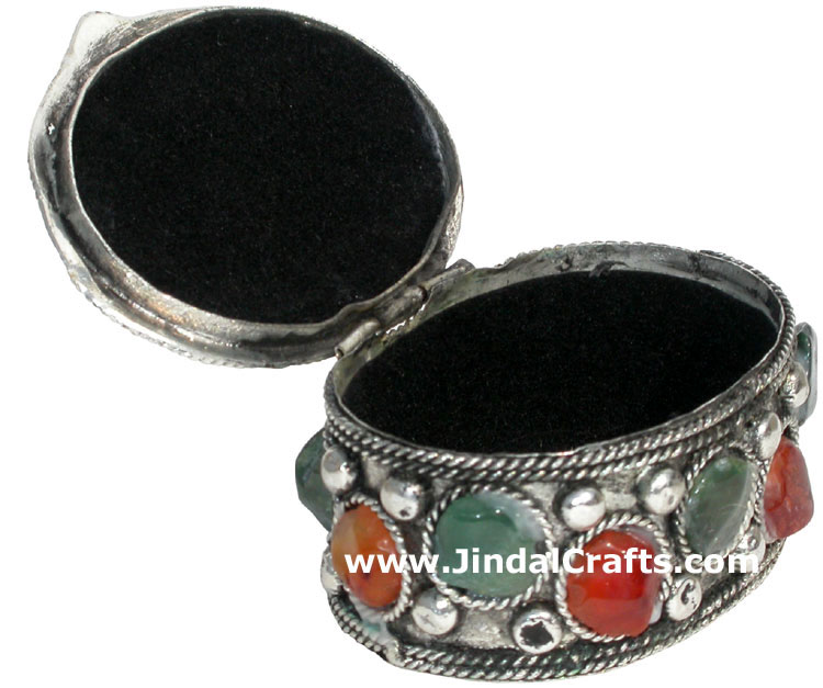 Set of 4 Handmade Metal and Stone Box India Artifact