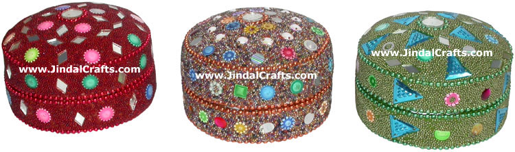 Set of 3 Handmade Trinket Boxes India Art
