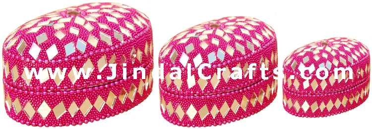 Set of 3 Decorative Trinket Boxes - Made from Lac by Artisans