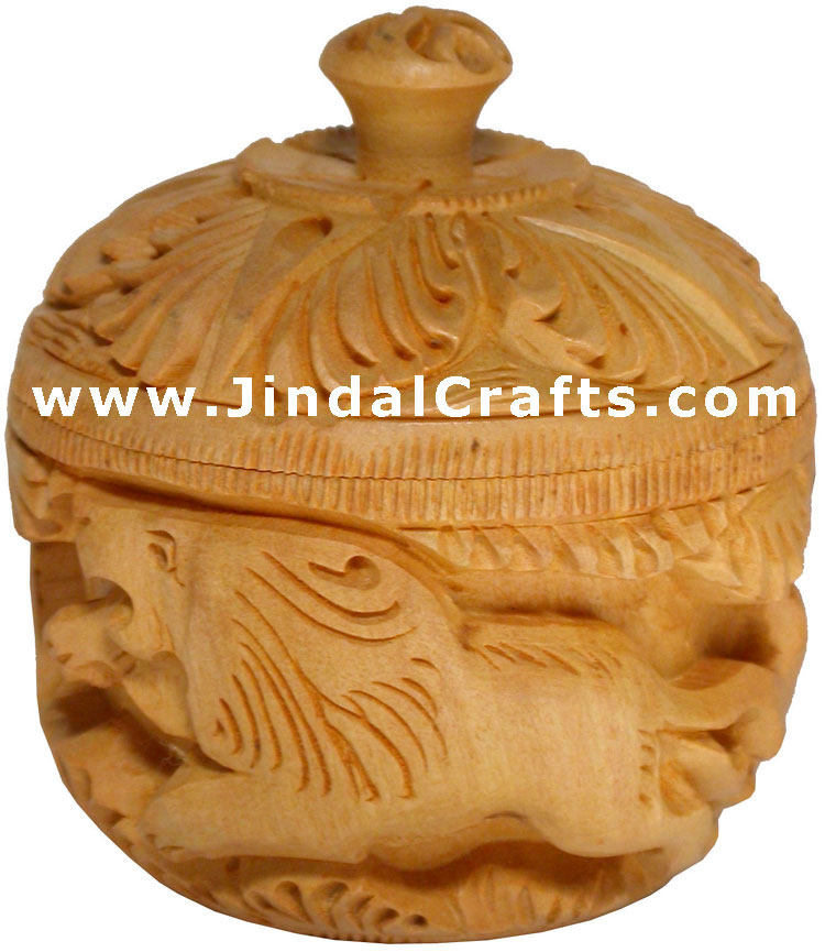 Hand Carved Wooden Small Box having Jungle Carving Art