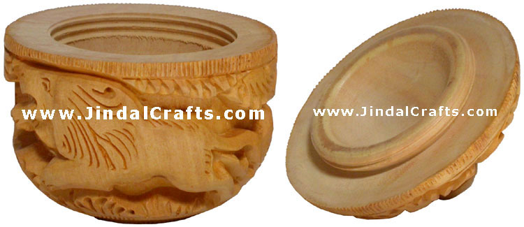 Hand Carved Wooden Small Box having Jungle Carving Art