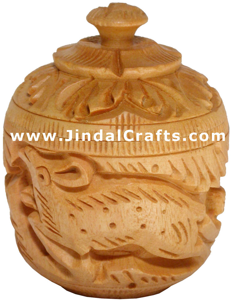 Hand Carved Wooden Small Box having Jungle Carving Art