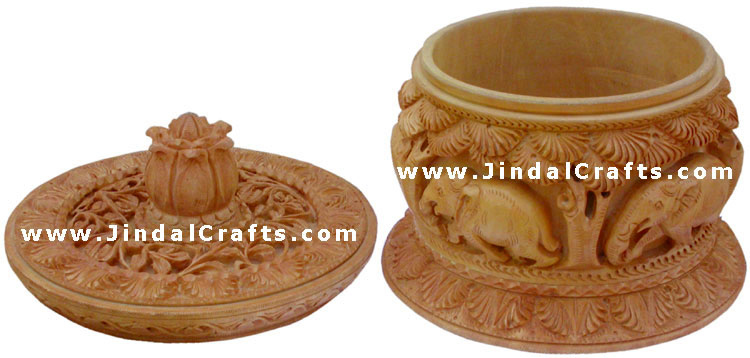 Hand Carved Jewelry / Multi Purpose Box Indian Wood Art