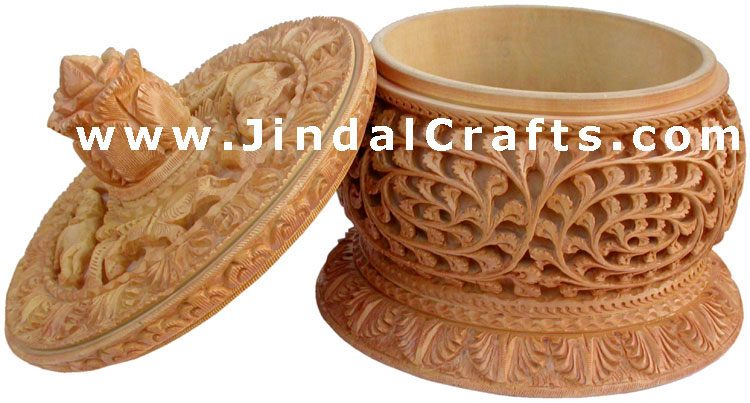Hand Carved Jewelry / Multi Purpose Box Indian Wood Art