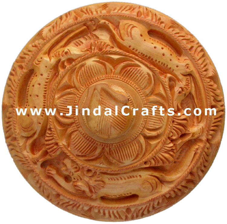 Multi Purpose Box Hand Carved India Wood Art Jungle