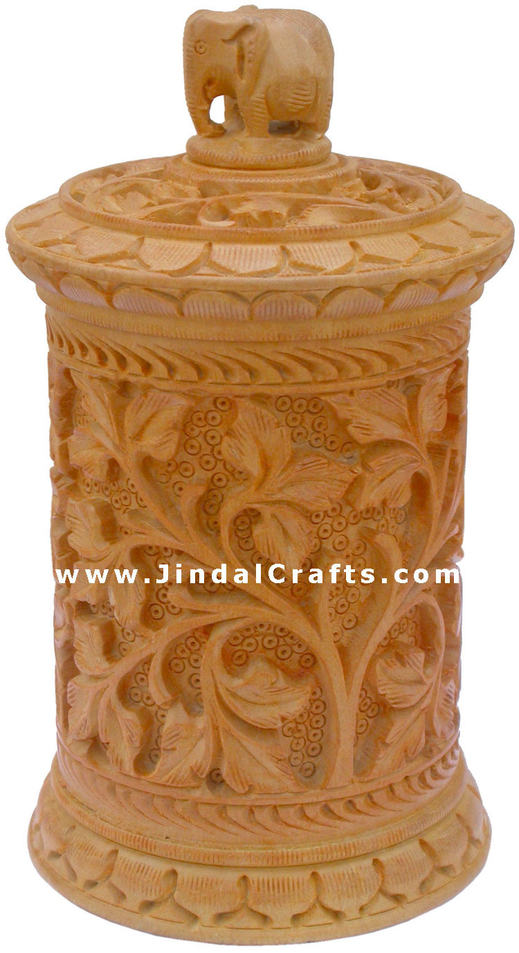 Hand Carved Wooden Multi Purpose Box Indian Traditional