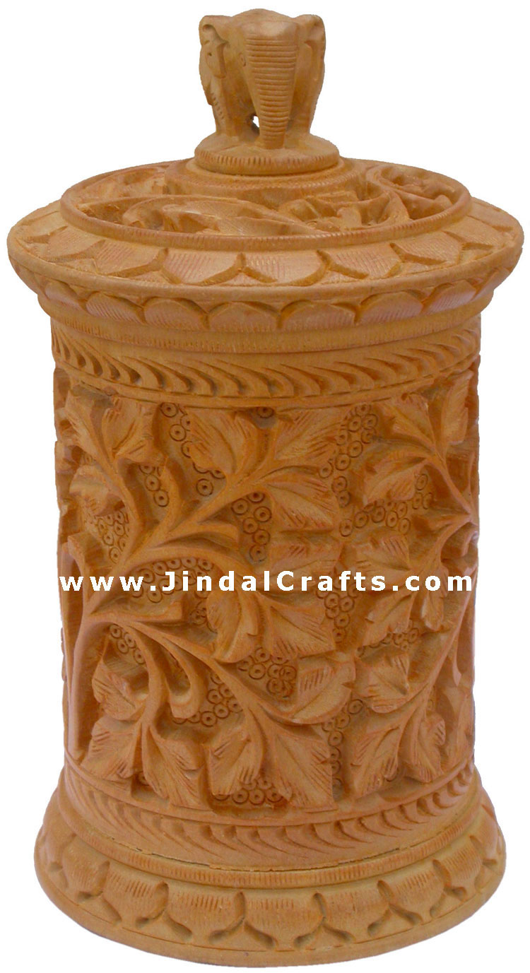 Hand Carved Wooden Multi Purpose Box Indian Traditional