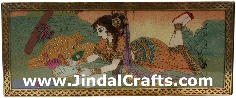 Hand Carved wood and Gemstone Dust Painting Box India