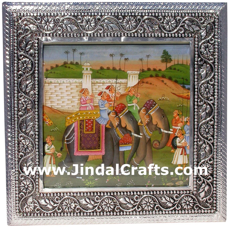 Hand Carved Wood and Metal Embossing Box India Artifact