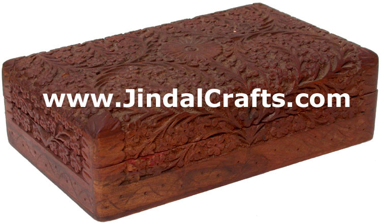 Hand Carved Wooden Decorative Jewelry Box Indian Art
