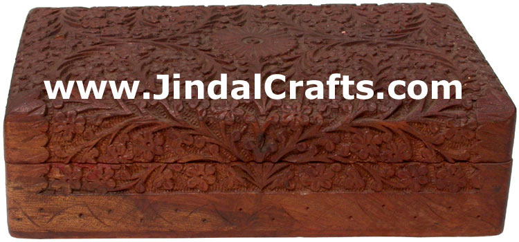 Hand Carved Wooden Decorative Jewelry Box Indian Art