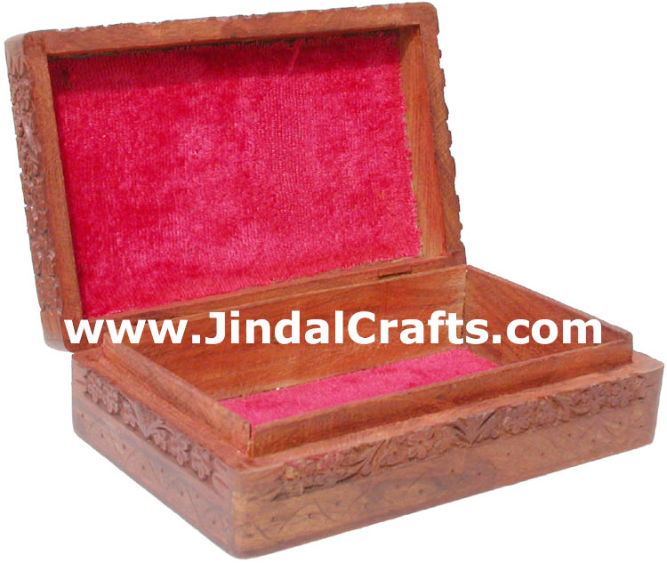 Hand Carved Wooden Decorative Jewelry Box Indian Art
