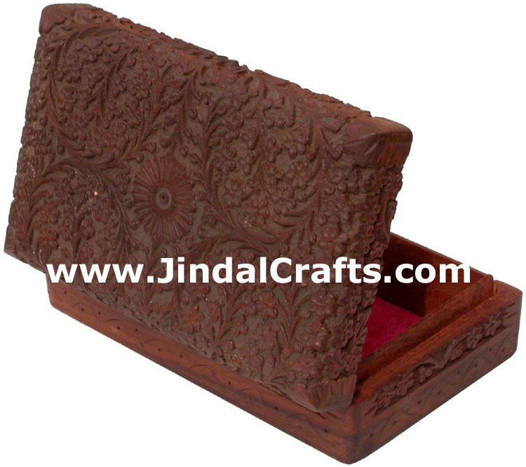 Hand Carved Wooden Decorative Jewelry Box Indian Art