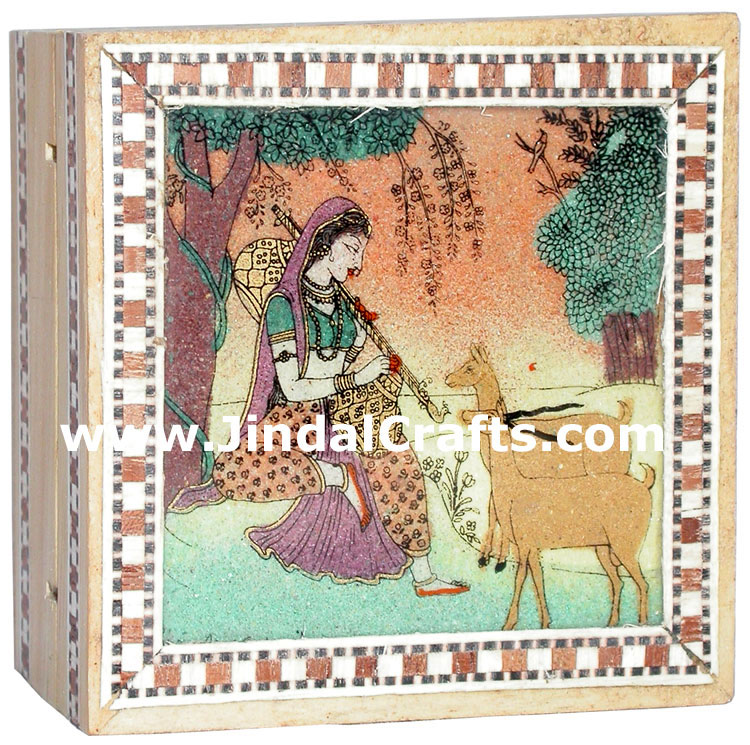 Gemstone Dust Painting Wedding Invitation Box India Art