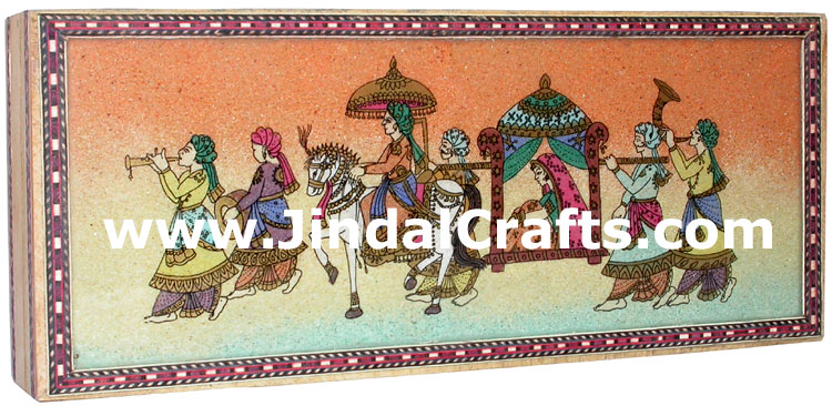 Gemstone Dust Painting Wedding Invitation Box India Art