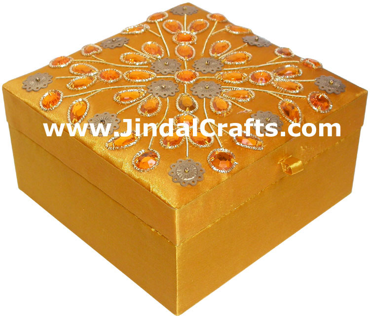 Set of 3 Hand Made Beaded and Embroidered Jari Boxes