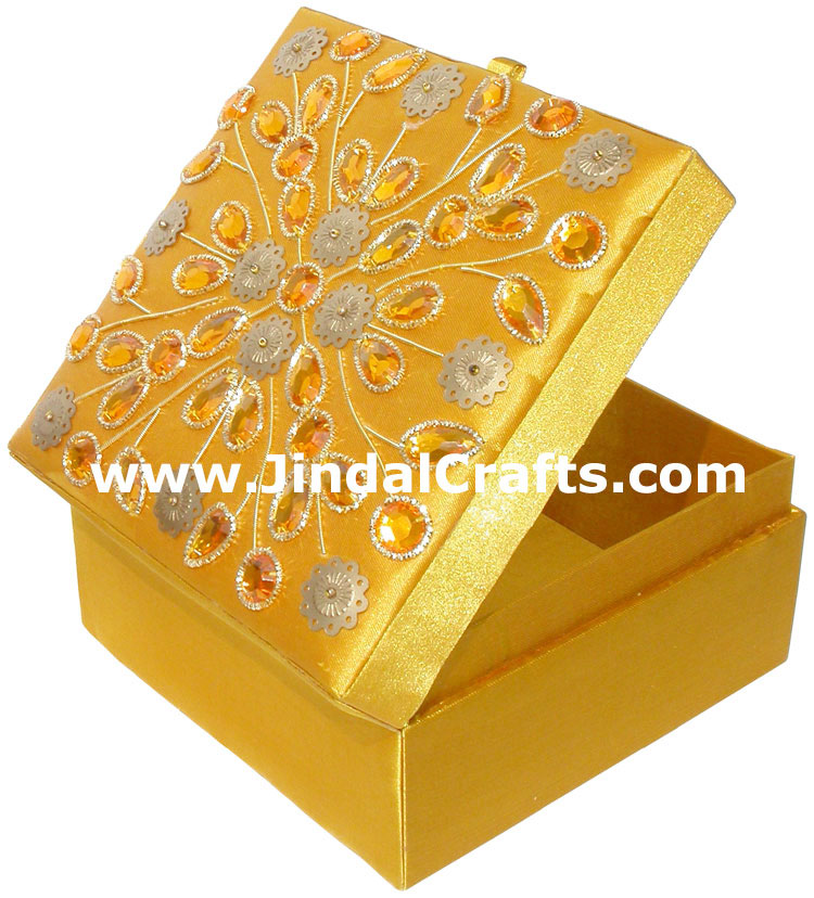 Set of 3 Hand Made Beaded and Embroidered Jari Boxes