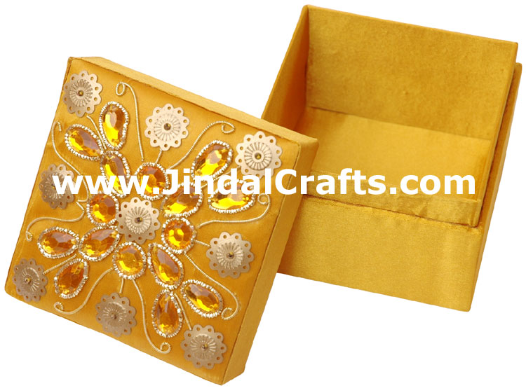 Set of 3 Hand Made Beaded and Embroidered Jari Boxes