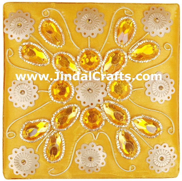 Set of 3 Hand Made Beaded and Embroidered Jari Boxes