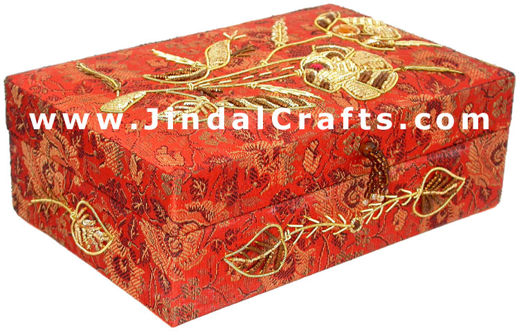Hand Embroidered Beaded Jari Zari Jewelry Box from India
