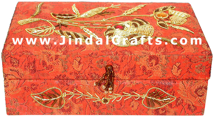 Hand Embroidered Beaded Jari Zari Jewelry Box from India