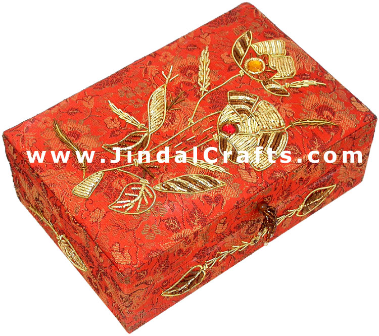 Hand Embroidered Beaded Jari Zari Jewelry Box from India