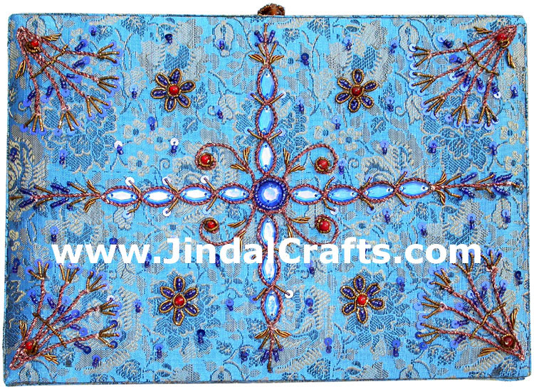 Hand Embroider Beaded Jari Zari Jewelry Box Decor India