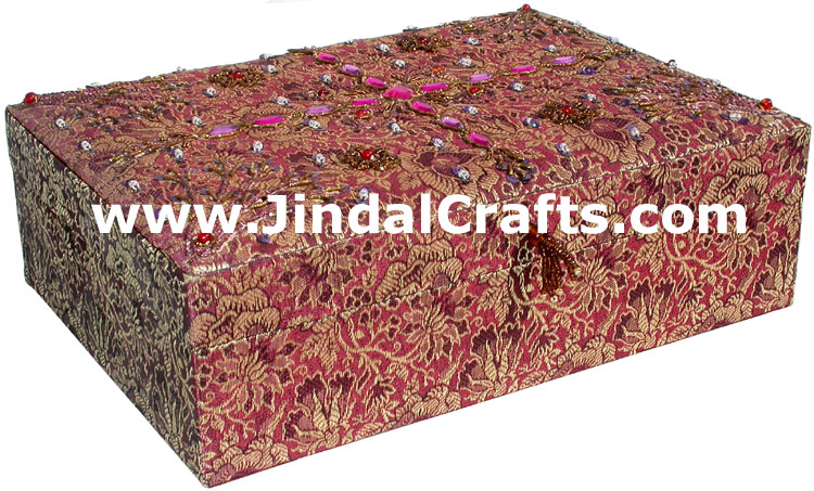 Hand Embroider Beaded Jari Zari Jewelry Box Decor India