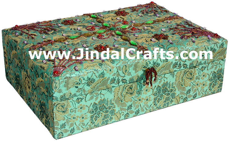 Hand Embroider Beaded Jari Zari Jewelry Box Decor India