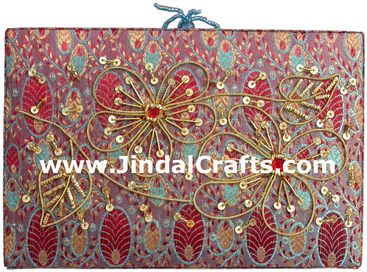 Hand Embroider Beaded Jari Zari Jewellery Box India Art