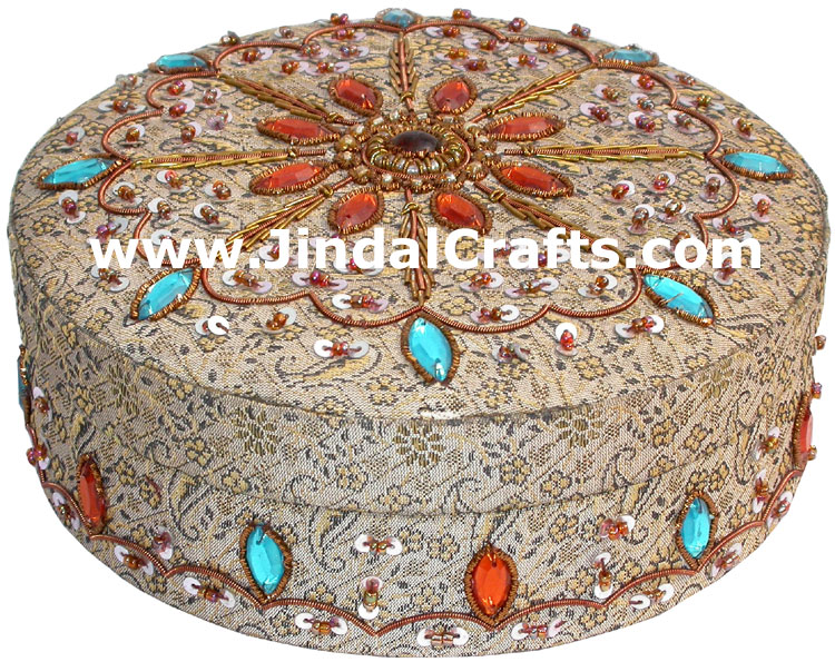 Hand Embroider Beaded Jari Zari Jewellery Box India Art