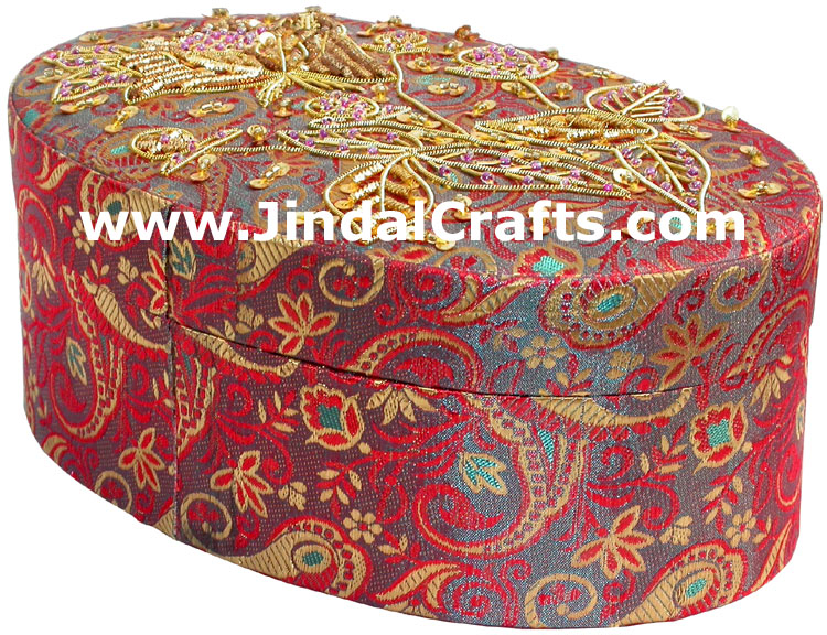 Hand Embroider Beaded Jari Zari Jewellery Box India Art